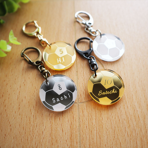 名入れ無料】サッカーボール ゴールド シルバー キーホルダー 金メダル