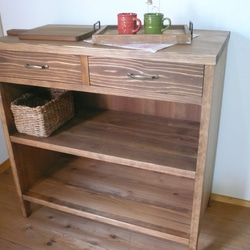 キャビネット食器棚【ガラス引き戸】引出2杯 杉無垢材 チェスト