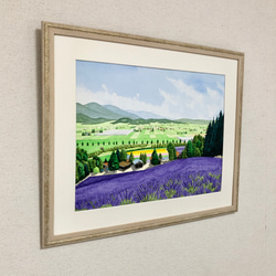 「ラベンダー畑」透明水彩画　原画　風景画　額縁付　F6サイズ 3枚目の画像