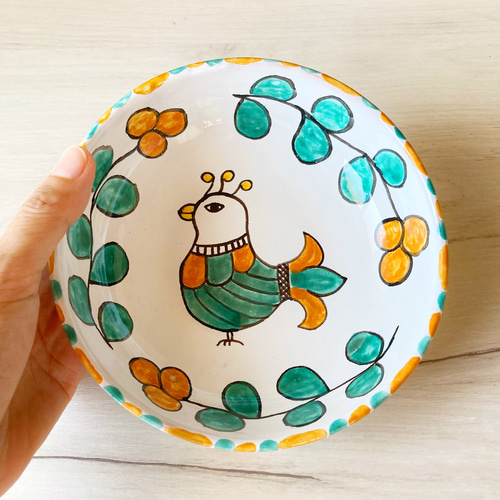 ボウル 中 14cm COP026 マヨリカ焼き イタリア陶器 鳥 サラダ