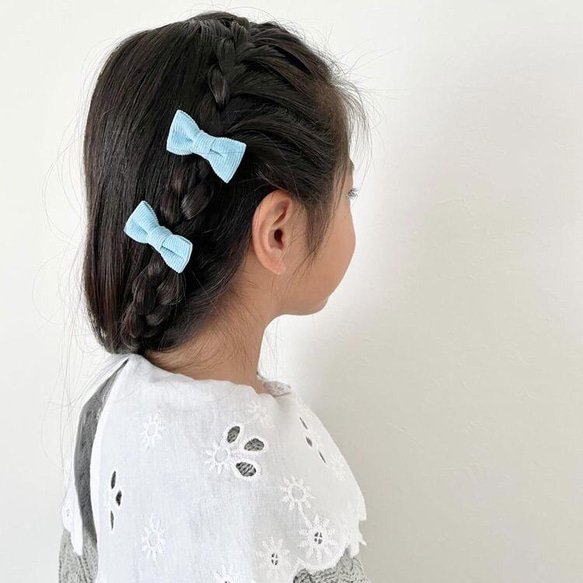 受注製作　リバティのリボンヘアゴムmini　フェリシテネオンブルー 4枚目の画像