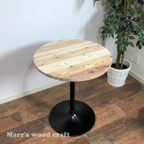 国産杉の無垢材カフェテーブル 円形 60cm オイル仕上げ ドリフトウッド 