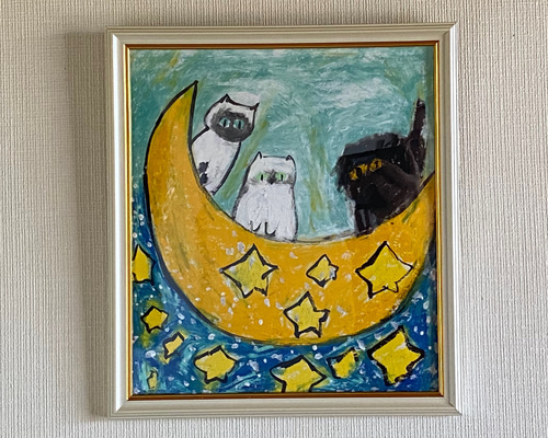 絵画 。壁掛け絵【かわいい猫たちが月亮船に乗って世界を旅する】 絵画 。壁掛け絵【かわいい猫たちが月亮船に乗って世界を旅する】