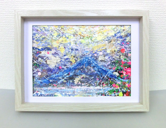 原画「空があんまりキレイだからもう少し生きて行こうと決めた」 パワーアート 富士山 ★木製額 4枚目の画像