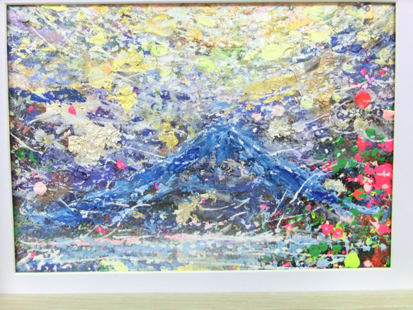 原画「空があんまりキレイだからもう少し生きて行こうと決めた」 パワーアート 富士山 ★木製額 2枚目の画像