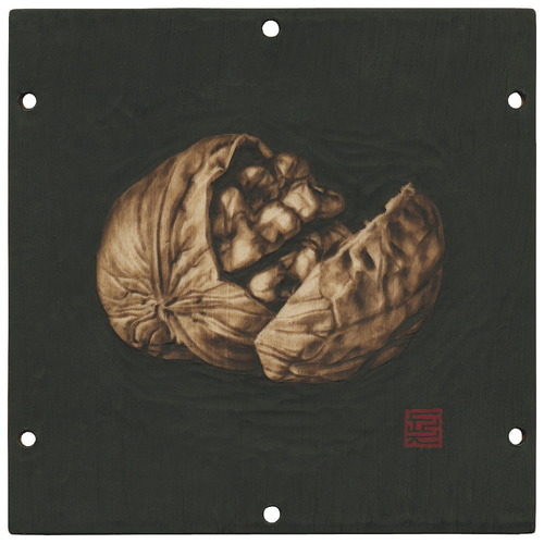 胡桃（くるみ） 木材の焦げ色の濃淡で表現した絵画作品 絵画 焼絵堂