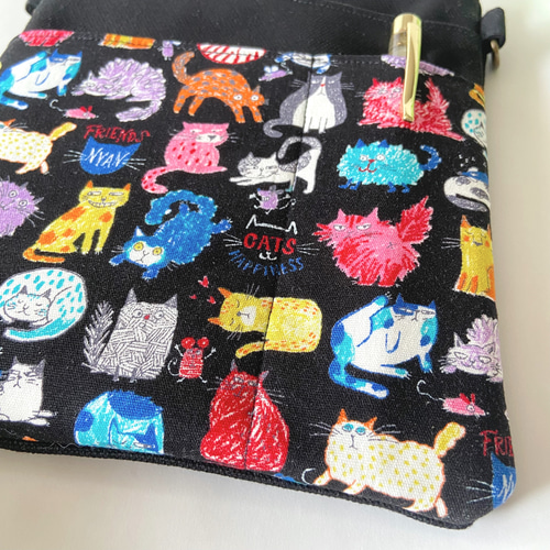 帆布 カラフル猫ちゃん柄 2wayウエストポーチ M｜ナースポーチ