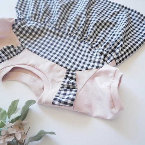 ギンガムチェックのドッキングキャミT(90-140)＊スモーキーピンク  