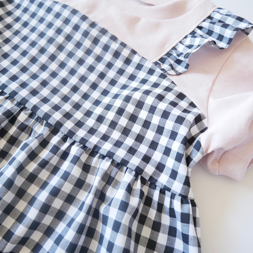 ギンガムチェックのドッキングキャミT(90-140)＊スモーキーピンク  