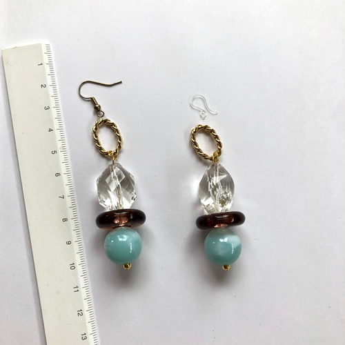 ハンドメイドピアス #1369 リングxクリアx水色 ピアス（フック 