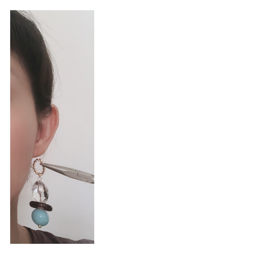 ハンドメイドピアス #1369 リングxクリアx水色 ピアス（フック 