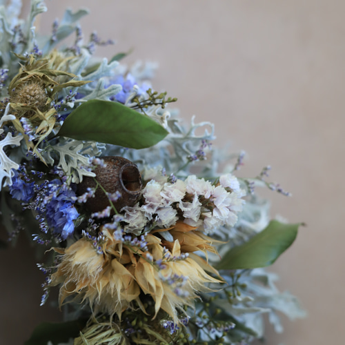 ドライフラワー♪シロタエギク・秋色紫陽花のリース リース 木の実と