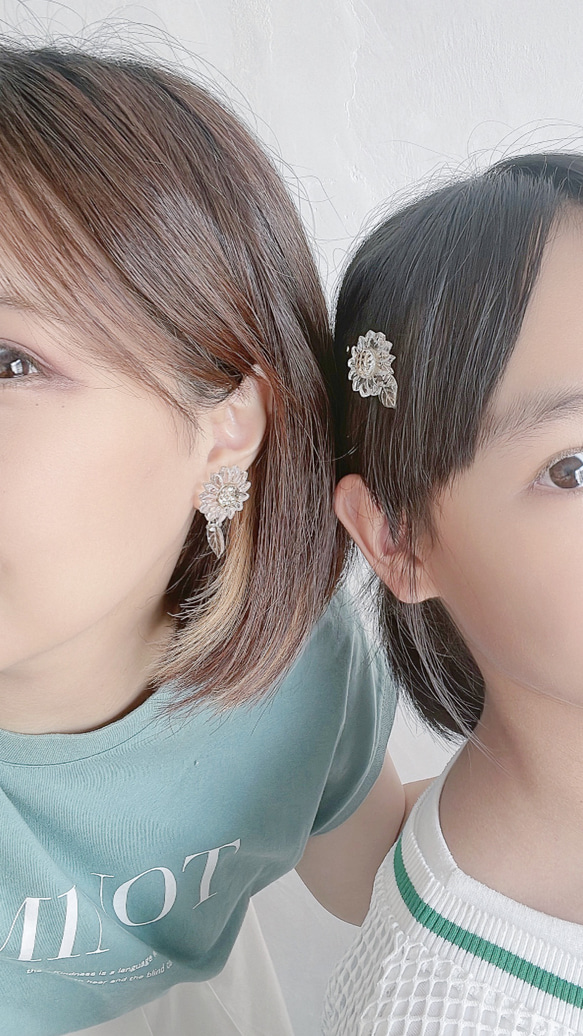 【親子でお揃い♡】クリア向日葵の２Way ピアス【イヤリング変更可♡】 5枚目の画像