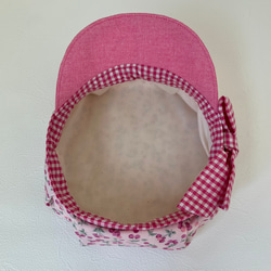 ベビーキッズの帽子  さくらんぼとギンガムチェックのキャスケット　（こどもサイズ　ピンク）夏の紫外線や熱中症対策にも 5枚目の画像