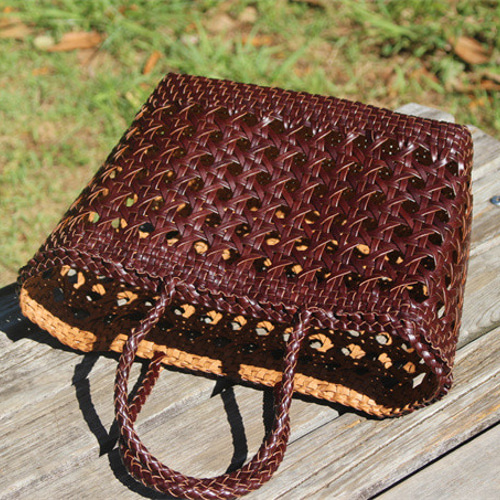 牛革 革編み込み かごバッグ 籠 レザー メッシュ鞄 BAG バッグ