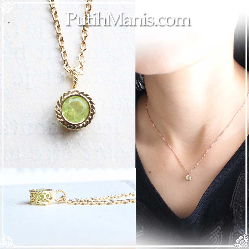 サイドの細工が美しい一粒石・8月誕生石ペリドット ゴールド　ネックレス (fil32-08-g-n)