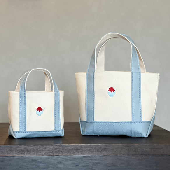 かき氷刺繍がたまらない♡ キャンバス × リネントート　かき氷刺繍入り　Sサイズ【全4色】カスタマイズ可 7枚目の画像