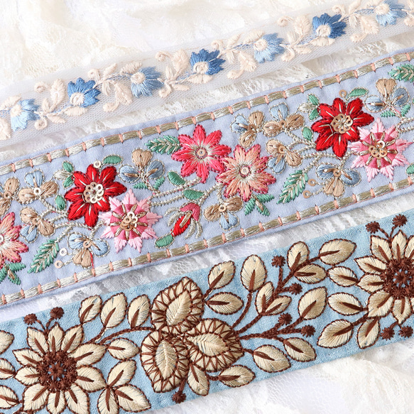 大特価! インド刺繍リボン 画像の全部 新セット入荷！とっても素敵な刺しゅう！『インド刺繍リボン 約