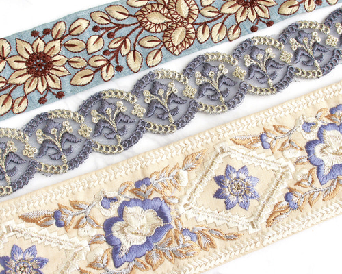 刺繍リボン 新セット入荷！とっても素敵な刺しゅう！『インド刺繍リボン 約30cm3本