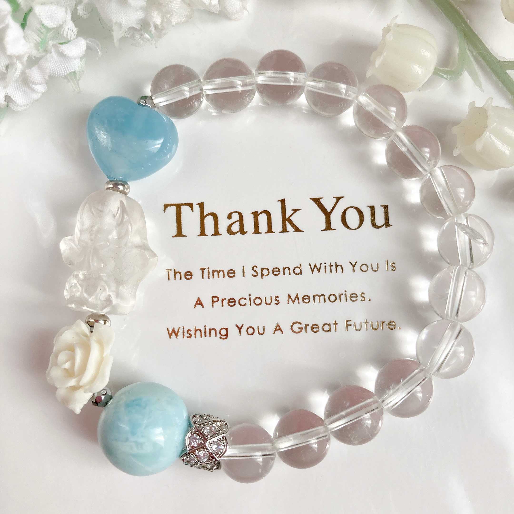 水晶天使ちゃんディープアクアマリンハートラリマー天然石ブレスレット