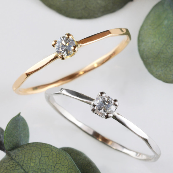 K18/Pt900華奢リング】FINE RING ホワイトサファイア 天然石 1粒