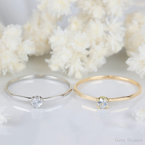K18/Pt900華奢リング】FINE RING ホワイトサファイア 天然石 1粒 K18/Pt900華奢リング】FINE RING ホワイトサファイア 天然石 1粒