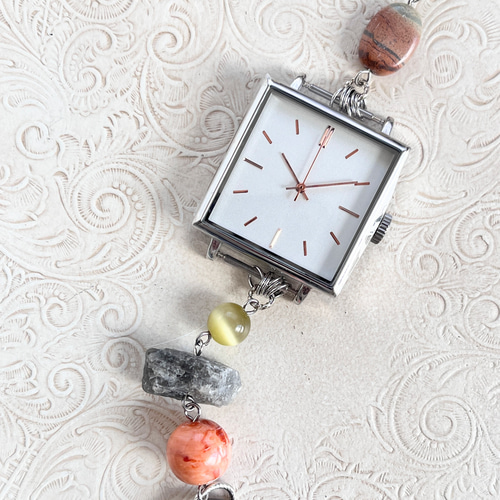 ブレスウォッチ シルバー スクエア 石感 文字盤3cm※大きめ 腕時計