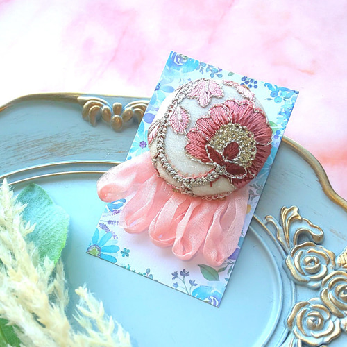 お花と蝶々のくるみボタンヘアゴム(Pink)3つセット