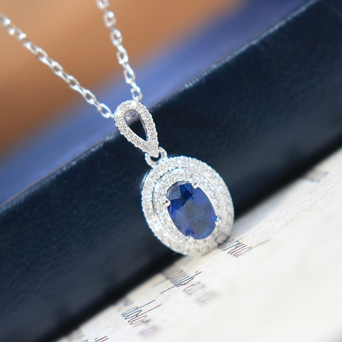 天然ダイヤモンド付きサファイアペンダントk18 ネックレス・ペンダント  