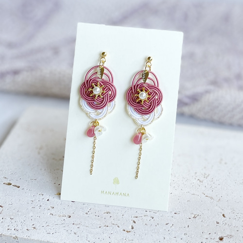 暁】水引のピアス／イヤリング ピアス（フック・チェーン） HANAHANA