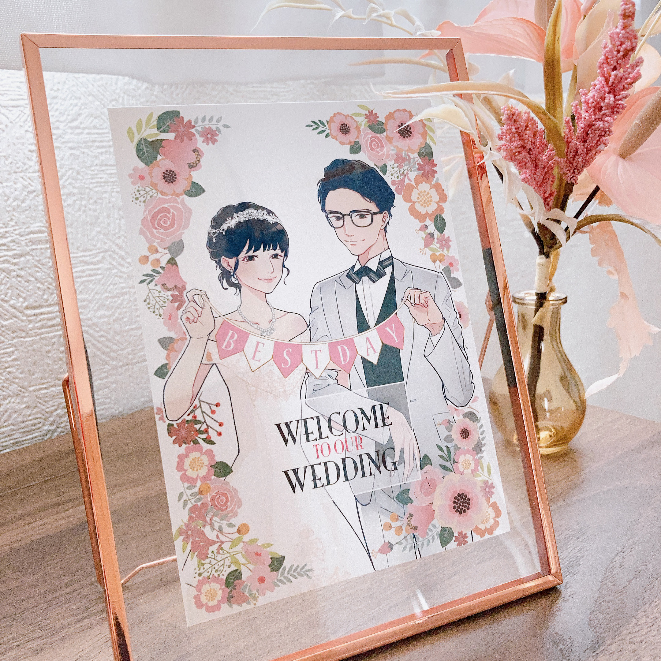 周りに差をつける！ウェディング用似顔絵♡アニメ好きな新郎新婦さまに◎ウエルカムボードや招待状など用途に合わせてオーダー♪