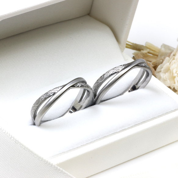 ✧*シルクの輝きペアリング°˖✧˖°°ハワイアンインフィニティシルクマット ペアリング サージカルステンレス 結婚指輪 3枚目の画像