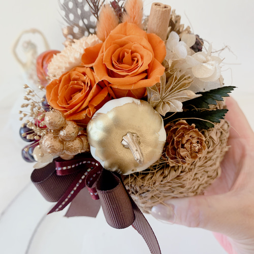 プリザーブドフラワーギフト✿ 秋色アレンジ✿秋のアレンジ✿オレンジ