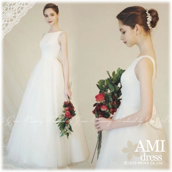 ウェディングドレス ブライダル  花嫁ドレス Aライン バックリボン 付き　前撮り春夏秋 2次会 gcd_80016