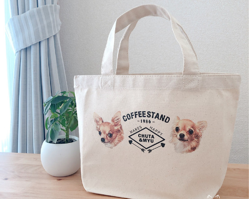 オーダー品】ポメラニアン 紙袋風 バッグ 三角マチポーチ