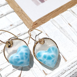 ❁Larimar sunrise earrings 14kgf♡超トップハイクオリティハートラリマー 7枚目の画像