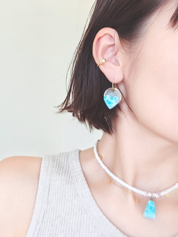 ❁Larimar sunrise earrings 14kgf♡超トップハイクオリティハートラリマー 3枚目の画像