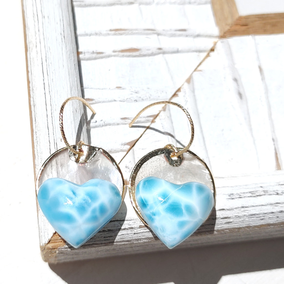 ❁Larimar sunrise earrings 14kgf♡超トップハイクオリティハートラリマー 11枚目の画像