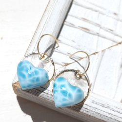 ❁Larimar sunrise earrings 14kgf♡超トップハイクオリティハートラリマー 10枚目の画像