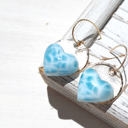 ❁Larimar sunrise earrings 14kgf♡超トップハイクオリティハートラリマー 8枚目の画像