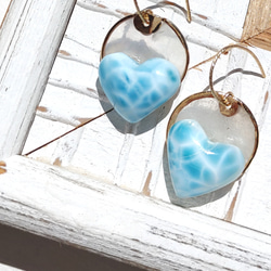 ❁Larimar sunrise earrings 14kgf♡超トップハイクオリティハートラリマー 6枚目の画像