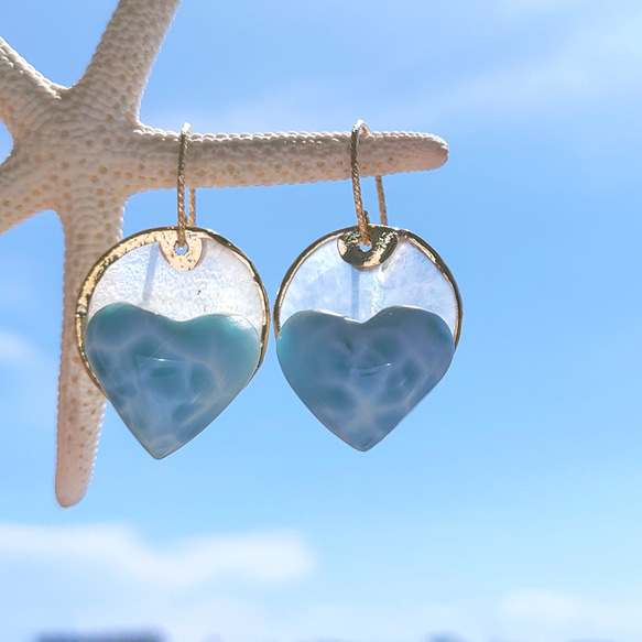 ❁Larimar sunrise earrings 14kgf♡超トップハイクオリティハートラリマー 5枚目の画像