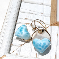 ❁Larimar sunrise earrings 14kgf♡超トップハイクオリティハートラリマー 9枚目の画像