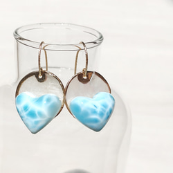 ❁Larimar sunrise earrings 14kgf♡超トップハイクオリティハートラリマー 4枚目の画像