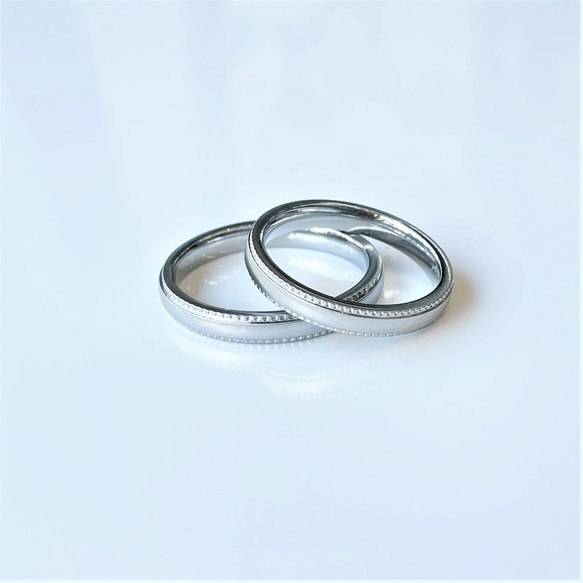『しっとり輝く千の粒リング』ミルデザイン ペアリング シルクマット 指輪 ステンレス  記念日 刻印〈2本ペア価格〉 2枚目の画像