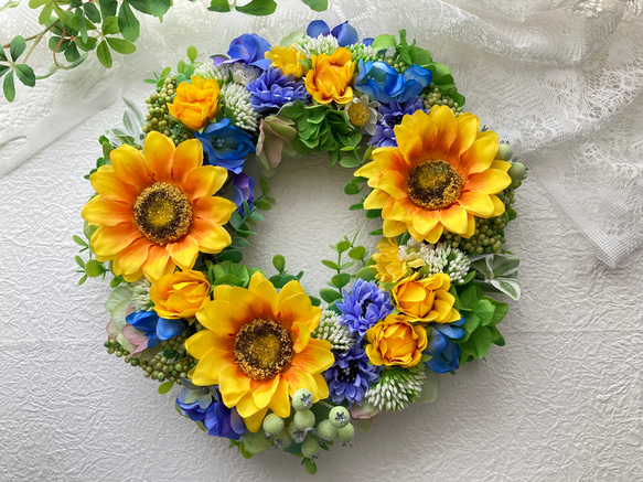 夏到来向日葵リース アーティフィシャルフラワー 元気のでる爽やか  