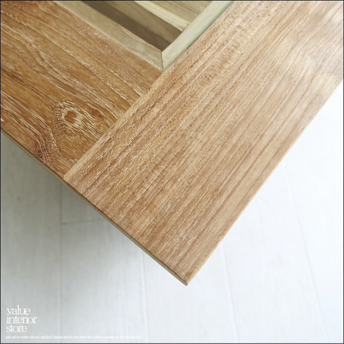 チーク総無垢 センターテーブル囲みN ガラステーブル 座卓 リビング