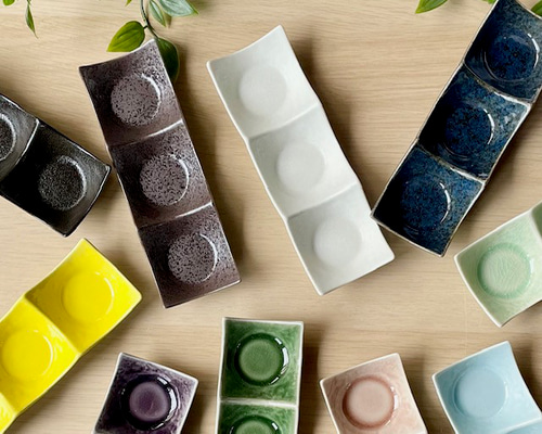 ♥️くつわ銘々皿3枚セット おしゃれ豆3連皿 和モダン 薬味