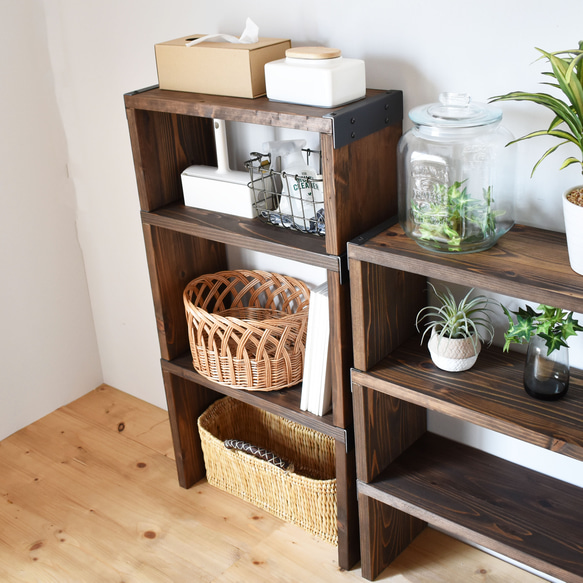 無垢材 スタッキングシェルフ【3個セット】/ ダークブラウン