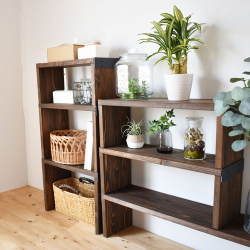 無垢材 スタッキングシェルフ【3個セット】/ ダークブラウン / 写真集